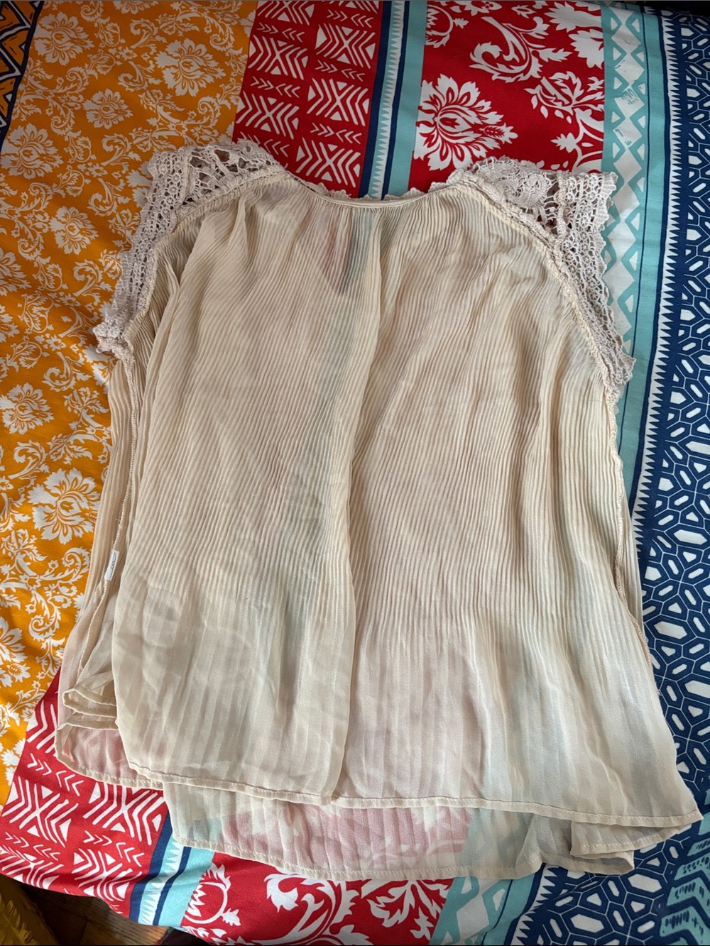 Zara Women's Cream Lace Sleeve Pleated Blouse